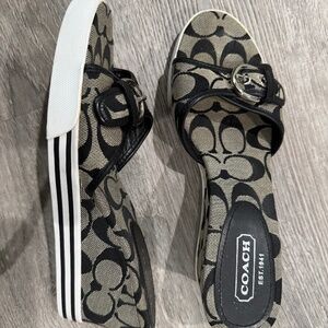 Coach Black and Gray Logo Slide Wedges Sz 8